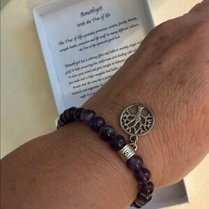 Purple Amethyst Bracelet with Tree Charm